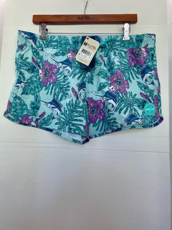 Salt Life Pants - Salt Life Juniors/Women's Teal Floral Athletic Shorts with Purple Accents